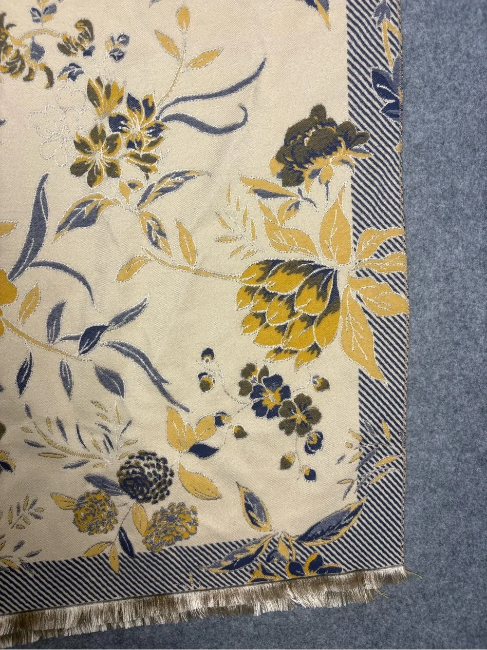 MIA REIS Reversible Botanical Floral Table Runner Fringe 74”